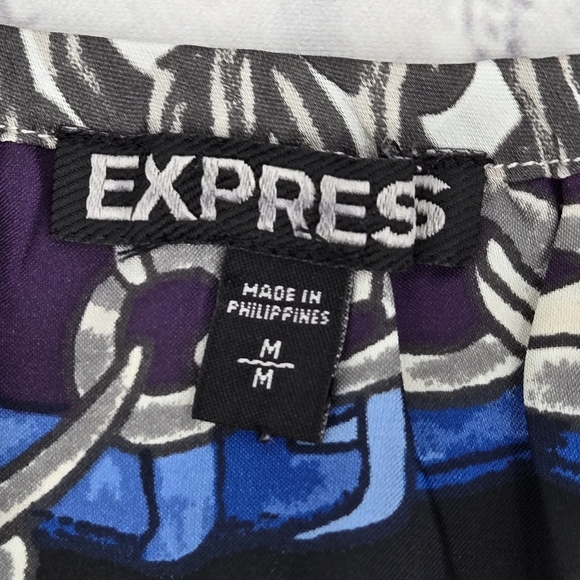 Express Blue and Black Charm Chain Print Spaghetti String Top SIZE:M - Picture 4 of 10